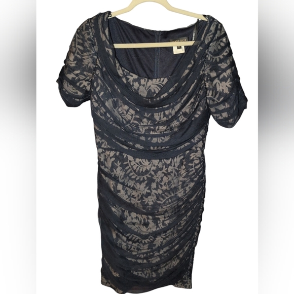 Tadashi Shoji Mesh Silk Overlay Embroidered Sheath Dress - Picture 2 of 4